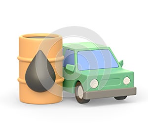 Realistic 3d icon of oil barrel and car