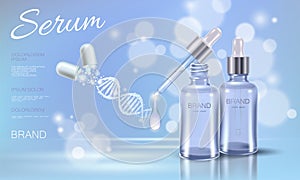 Realistic 3D innovation cosmetic DNA helix light package makeup face care blue sky glowing blur drug capsule medicine