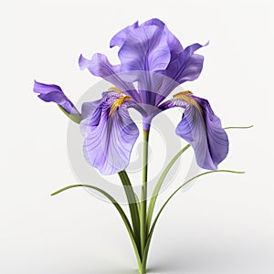 Realistic 3d Iris Stem With Blue Flower - Yuan Dynasty Style