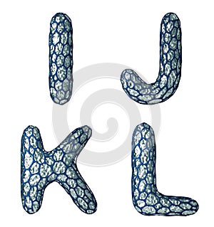 Realistic 3D letter set I, J, K, L made of silver shining metal .
