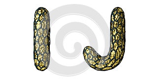 Realistic 3D letter set I, J made of gold shining metal .