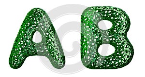 Realistic 3D letters set A, B made of green plastic.