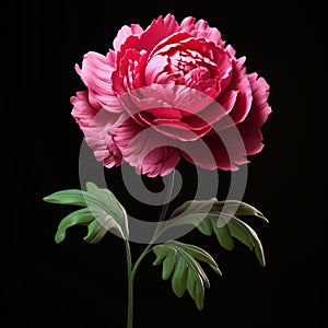 Realistic 3d Magenta Peony Sculpture On Black Background