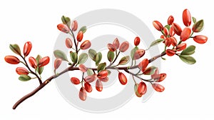 A realistic 3D model of a barberry and goji plant, isolated and in modern format. A fresh berberis branch element for an