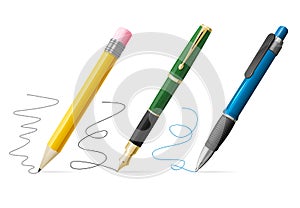 Realistic 3d Pen and Pencil Write Set. Vector