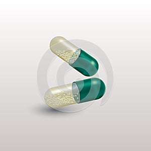 Realistic 3d pills. Pharmacy, antibiotic, vitamins, tablet, capsule. Medicine. Vector illustration of the Tablets and