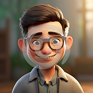 Realistic 3d Pixar Character: Jiang With Glasses And Short Beard