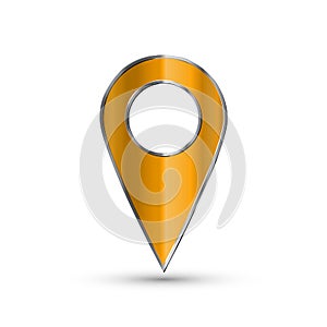 Realistic 3d pointer of map. Gold map marker icon in vector. Vector illustration