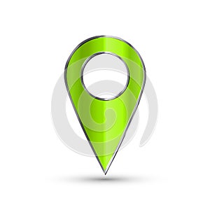 Realistic 3d pointer of map. Green map marker icon in vector. Vector illustration