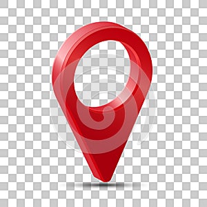 Realistic 3d pointer of map. Red map marker icon in vector.