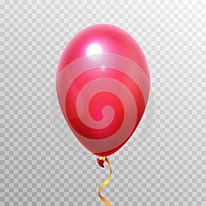 Realistic 3D red balloon. Flying helium air balloons for party design. Vector object isolated on transparent background