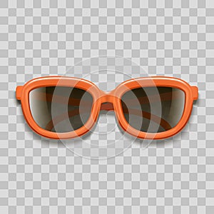 Realistic 3d Red Sunglasses Black Lenses on a Transparent Background. Vector