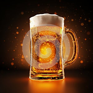 Realistic 3d Render Of Beer Mug With Foam On Dark Background
