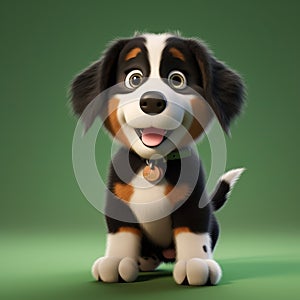 Realistic 3d Render Of Cute Bernese Puppy In Olive Background photo