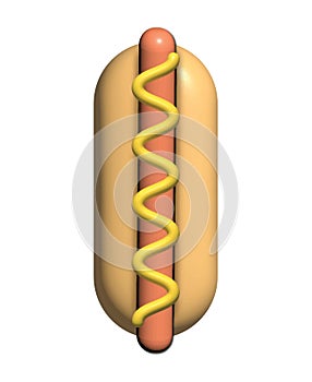 Realistic 3d render hot dog with mustard, vector illustration on white background. Fast food, menu.