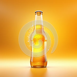 Realistic 3d Render Of Light Yellow Lager Beer Bottle On Yellow Background