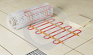 Realistic 3d render underfloor heating. Electric floor heating system