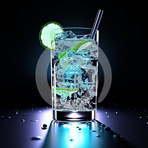 Realistic 3d Render Of Vodka Tonic With Lime Garnish And Ice