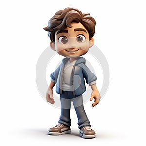 Realistic 3d Render Of A Youthful Cartoon Boy With Brown Hair