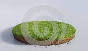 realistic 3D rendering circle cutaway terrain floor with rock isolated