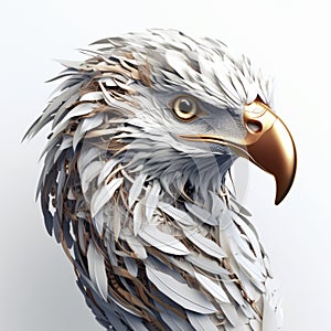 Realistic 3d Rendering Of An Eagle In Dark White And Light Gold