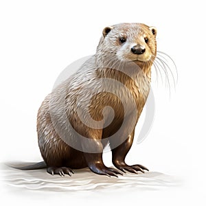 Realistic 3d Rendering Of Otter Sitting On Sand