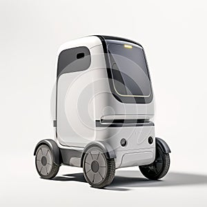 Realistic 3d Rendering Of White Autonomous Vehicle With Strong Facial Expression