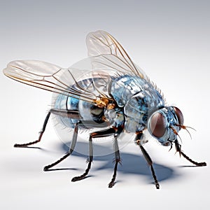 Realistic 3d Renderings Of Blue Fly On White Background