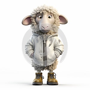 Realistic 3d Sheep In White Hoodie And Boots - Detailed Character Expressions