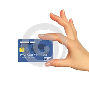 Realistic 3D Silhouette of hand with credit card. Vector Illustration