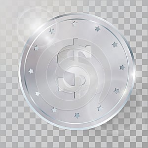 Realistic 3d silver coin vector illustration.