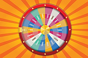 Realistic 3d spinning fortune wheel, lucky roulette vector illustration.