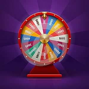 Realistic 3d spinning fortune wheel, lucky roulette vector illustration