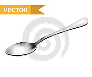 Realistic 3d teaspoon. Steel tablespoon. Isolated on white background. Kitchen utensils concept. Vector illustration.