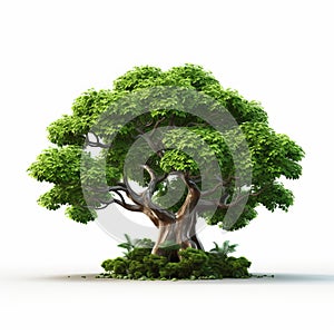 Realistic 3d Tree On White Background - Mythological Symbolism And Tropical Vignetting
