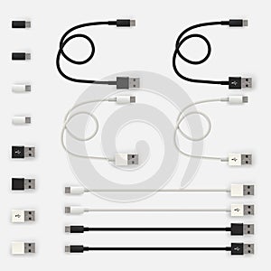 Realistic 3D USB micro cables and connectors
