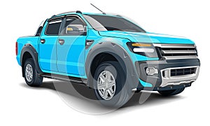 Realistic 3D vector blue pickup four doors on white background