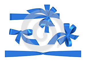 Realistic 3d Vector Mockup Featuring Silk Blue Ribbons With An Ornate Bows, Perfect For Enhancing Decoration Or Holiday