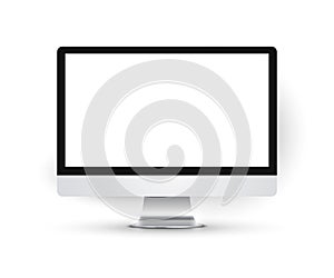 Realistic 3d vector monitor isolated, desktop computer realistic mockup with blank screen for your design.