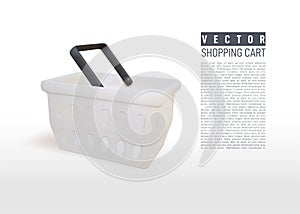 Realistic 3d white empty shopping basket. Online store. Hypermarket product carry object. Plastic shopping cart. Vector grocery