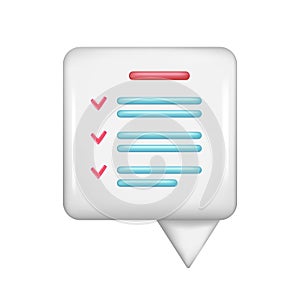 Realistic 3d white speech bubble, message button, chat box with talk speech notification. Glossy 3d element, dialogue icon, speak