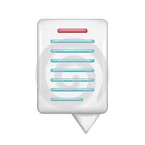 Realistic 3d white speech bubble, message button, chat box with talk speech notification. Glossy 3d element, dialogue icon, speak