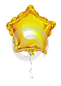 Realistic 3D yellow foil balloon in the shape of a star with reflects isolated on white background. Festive decor element for any