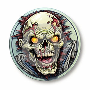 Realistic 3d Zombie Badge With Vibrant Cartoonish Style