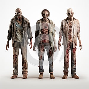 Realistic 3d Zombie Figures On White Background