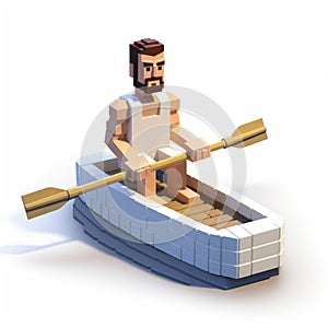 Realistic 8-bit Pixel Character Rowing In A Rowboat