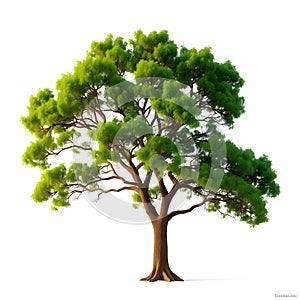 Realistic AI Generated Green Tree on White Background