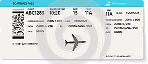 Realistic airline ticket or boarding pass design photo