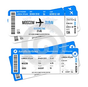 Realistic airline ticket design with passenger name. Vector illustration