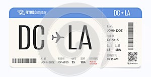 Realistic airplane template. Modern airline admission. Boarding pass illustration.